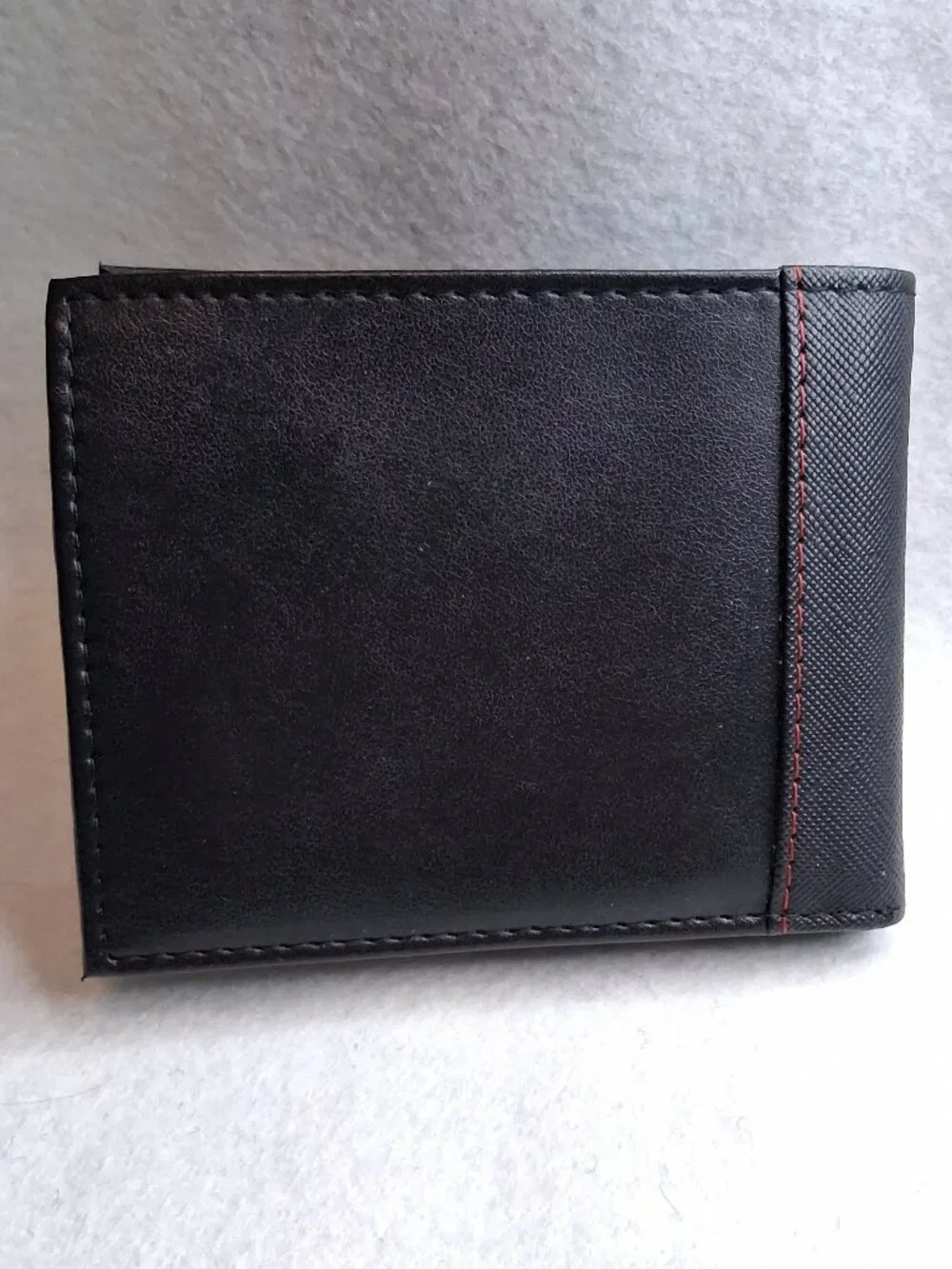GUESS Men’s Black Saffiano Passcase Bifold Wallet Red Stitching Accent